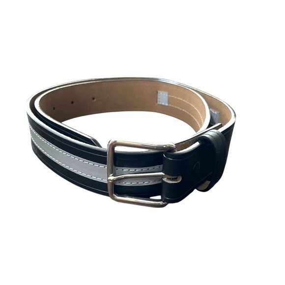 Other - Mens Leather Belt Size 34" Black and Gray With Silver Buckle
